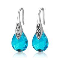 wholesale 925 Sterling Silver Teardrop Earrings Wholesale With Blue Crystals-12 Dec