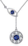 wholesale 925 Sterling Silver Blue Crystal Evil Eye & Star of David Filigree Pendant Necklace-0-0