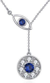 wholesale 925 Sterling Silver Blue Crystal Evil Eye & Star of David Filigree Pendant Necklace-Evil Eye Necklace