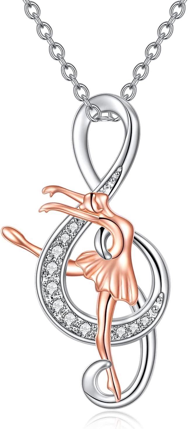  Sterling Silver Music Note Ballet Necklace Gymnastics Pendant Jewelry for Women Dancer -0-0