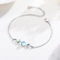 wholesale 925 Sterling Silver Green Enamel Leaves & Round Blue Stone Charm Bracelet for Women's Gifts-0-2