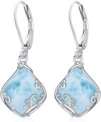 wholesale Sterling Silver Filigree Teardrop Gemstone Dangle Earrings for Women-Larimar
