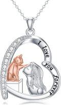 wholesale 925 Sterling Silver Angel and Bear Love Forever Pendant Necklace Gift for Women Men Cat Lover Jewelry-0-0