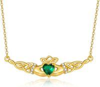 wholesale 925 Sterling Silver Emerald Green CZ Celtic Knot Claddagh Heart Pendant Necklaces for Women Irish s 45cm Chain Length-Gold
