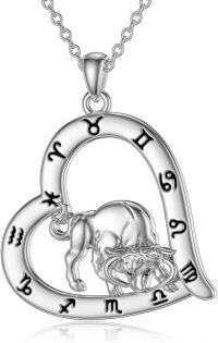 wholesale Sterling Silver Zodiac Necklace with 12 Constellations Horoscope Heart Pendant for Women-01-Taurus Necklace(04.20-05.20)-01-Taurus Necklace(04.20-05.20)