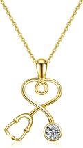 wholesale 14K Gold Simulated Birthstone Nurse Pendant Necklace Stethoscope Jewelry for Graduation-0-0