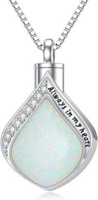 wholesale 925 Sterling Silver 925 White Opal Tear Drop Urn Locket Necklace w/CZ & Engraving Always In My Heart-Z-Teardrop1