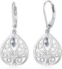 wholesale Sterling Silver 12 Birthstones Filigree Teardrop Leverback Earrings-April