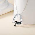 wholesale 925 Sterling Silver Black Cat Moon Pendant Necklace with Cubic Zirconia Stones for Women-0-3
