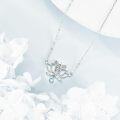wholesale 925 Sterling Silver Lotus Flower Om Symbol with Blue Moonstone and Cubic Zirconia Pendant Necklace for Women Girls  43cm Chain Length-0-3