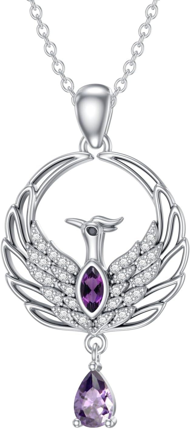 Metal Synthetic Stone Phoenix Necklace Nirvana Rebirth Pendant Gift for Women-February