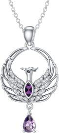 wholesale 925 Sterling Silver Amethyst Phoenix Necklace - 0.9 Pendant, 18+2 Chain, Gift for Women-0-0