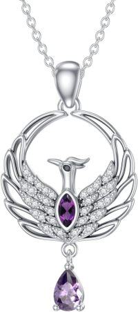 wholesale 925 Sterling Silver Amethyst Phoenix Necklace - 0.9 Pendant, 18+2 Chain, Gift for Women-February