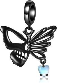 wholesale Black 925 Sterling Silver Butterfly Heart Pendant Charm Bracelet for Women Mom  69 chars-Skull Butterfly