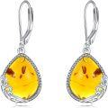 wholesale 925 Sterling Silver Amber Teardrop Drop Earrings with Leverbacks-0-0