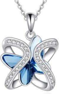 wholesale Sterling Silver Swarovski Crystal Infinity Butterfly Pendant Necklace-Blue Butterfly