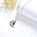 wholesale 925 Sterling Silver Crescent Moon with Amethyst Pendant Necklaces for Women s 45cm Chain Length-0-3