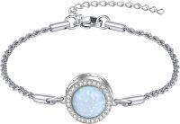 wholesale 925 Sterling Silver Opal Round Charm Bracelet with Cubic Zirconia and Lobster Clasp for Women Girls  (White)-opal