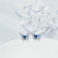 wholesale 925 Sterling Silver Blue Butterfly Stud Earrings with Austrian Crystals Gift for Women-0-1