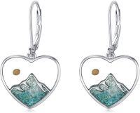 wholesale 925 Sterling Silver Heart-Shaped Turquoise and Mustard Seed Dangle Drop Earrings-B