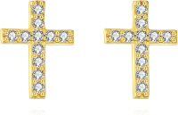 wholesale 14K Gold CZ Stone Cross Stud Earrings for Women Christian  Ideas-Cross-B