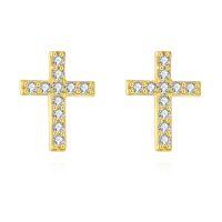 wholesale 14k Gold Pave Cz Cross Stud Earrings For Women-Cross-B