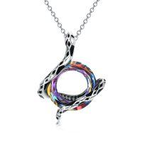 wholesale 925 Sterling Silver Engraved Snake Pendant Necklace-Rainbow