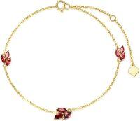 wholesale 14K Gold Red Crystal Leaves Charm Bracelet for Women - Mother's Day Gift-Red 14k yellow gold