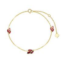 wholesale 14K Gold Red Crystal Leaves Charm Bracelet for Women - Mother's Day Gift-Red 14k yellow gold