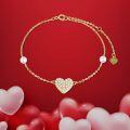 wholesale 14K Gold 925 Diamond & Pearl Heart Anklet for Women - Adjustable Size-0-9
