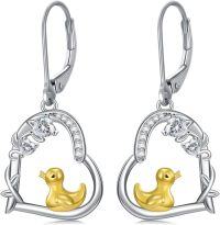 wholesale 925 Sterling Silver Yellow Duck in Heart Shape Drop Earrings for Women Girls Gifts-Duck