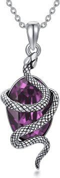 wholesale 925 Sterling Silver Purple Amethyst Stone Snake Pendant Necklace Gothic s for Her-0-0