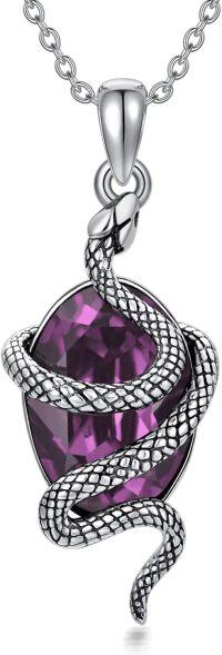 wholesale 925 Sterling Silver Purple Amethyst Stone Snake Pendant Necklace Gothic s for Her-Purple