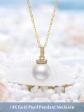 TOUPOP 14K Gold Freshwater Pearl Necklace with Bow/Heart/Dolphin Pendant-0-1