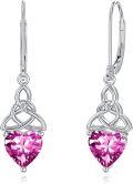 wholesale 925 Sterling Silver Heart Birthstone Celtic Knot Dangle Leverback Earrings-0-45