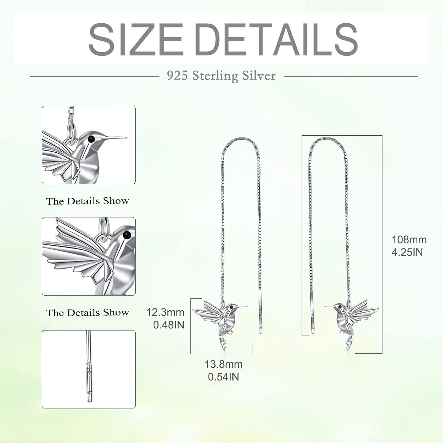 925 Sterling Silver Origami Tassel Drop Dangle Earrings Hummingbird Threader Jewelry Gift-0-4