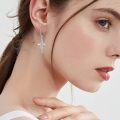 wholesale 925 Sterling Silver Cross with Pink Ribbon Breast Cancer Awareness Dangle Earrings-0-2