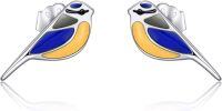 wholesale 925 Sterling Silver Blue Bird Stud Earrings Colorful Enamel Gifts for Women-Blue Bird