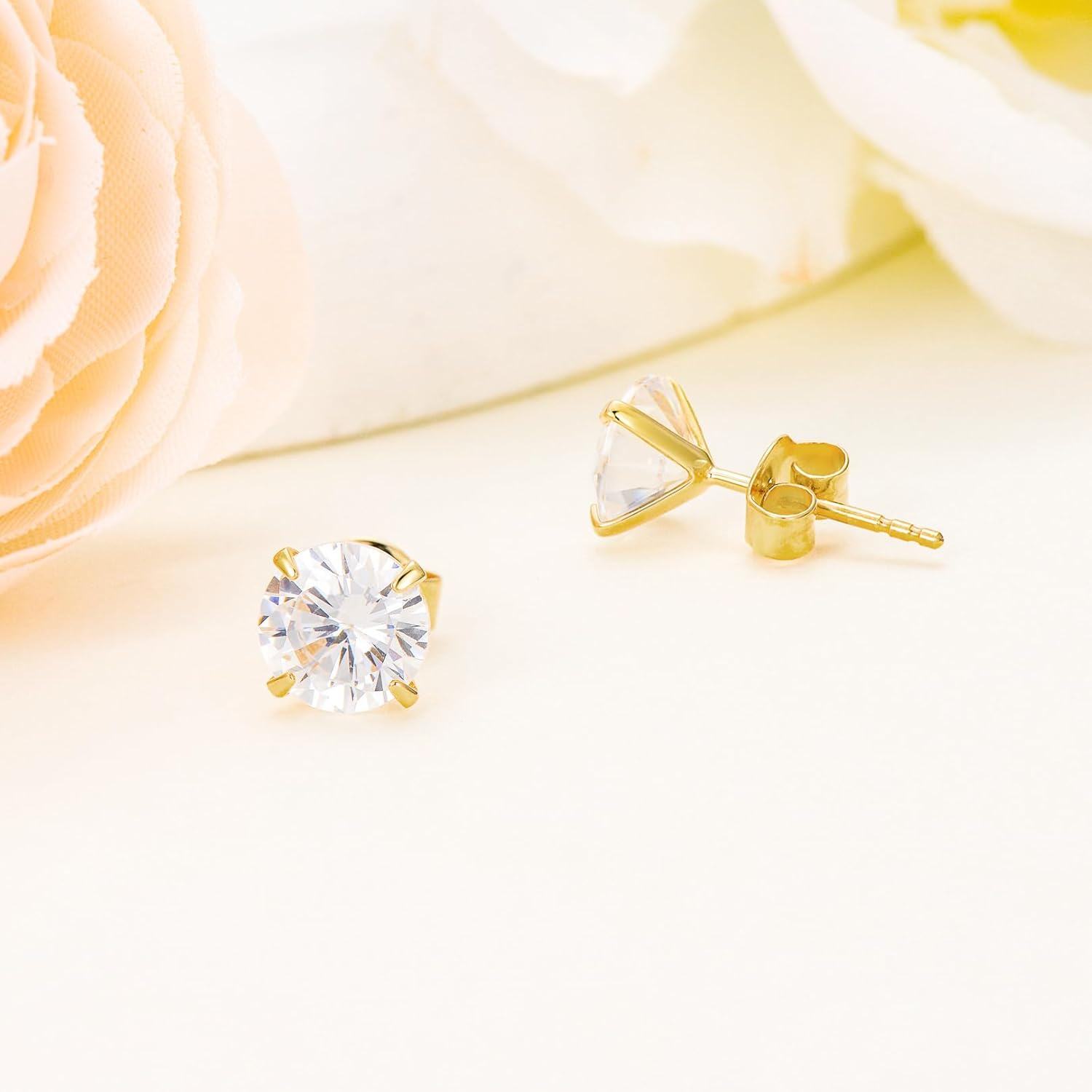 14K Yellow Gold Simulated Diamond Stud Earrings-0-3