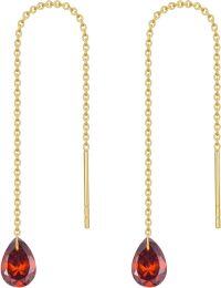 wholesale 14K Solid Gold Birthstone Threader Earrings for Women Dangle Drop Jewelry Gifts-01-January-Garnet