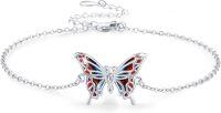 wholesale 925 Sterling Silver Red Blue Opal Butterfly Charm Bracelet Adjustable s for Women-E