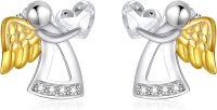 wholesale 925 Sterling Silver Gold Plated Heart-Shaped Crystal Guardian Angel Stud Earrings for Women's Gifts-White