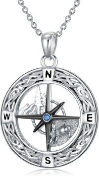 wholesale 925 Sterling Silver Compass Musical Graduation Cap Pendant Necklace with Blue Stone and Celtic Knot Design-D2-Compass-Mountain and Sea