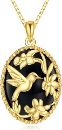 wholesale 925 Sterling Silver Black Onyx Gold Plated Hummingbird Pendant Necklace for Women -Black Onyx hummingbird necklace