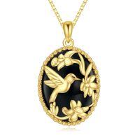 wholesale 925 Sterling Silver Black Onyx Gold Plated Hummingbird Pendant Necklace for Women -Black Onyx hummingbird necklace