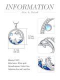 wholesale 925 Sterling Silver Dolphin Moonstone Ocean Wave Pendant Necklace For Women-0-3