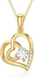 wholesale 14K Gold Double Heart Pendant with 0.55 ct Moissanite Necklaces for Women-0-0