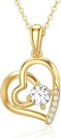 wholesale 14K Gold Double Heart Pendant with 0.55 ct Moissanite Necklaces for Women-Style-2