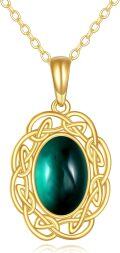 wholesale 14K Yellow Gold Sterling Silver Oval Emerald Pendant Celtic Knot Necklace-0-0