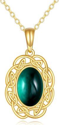 wholesale 14K Yellow Gold Sterling Silver Oval Emerald Pendant Celtic Knot Necklace-A-Emerald